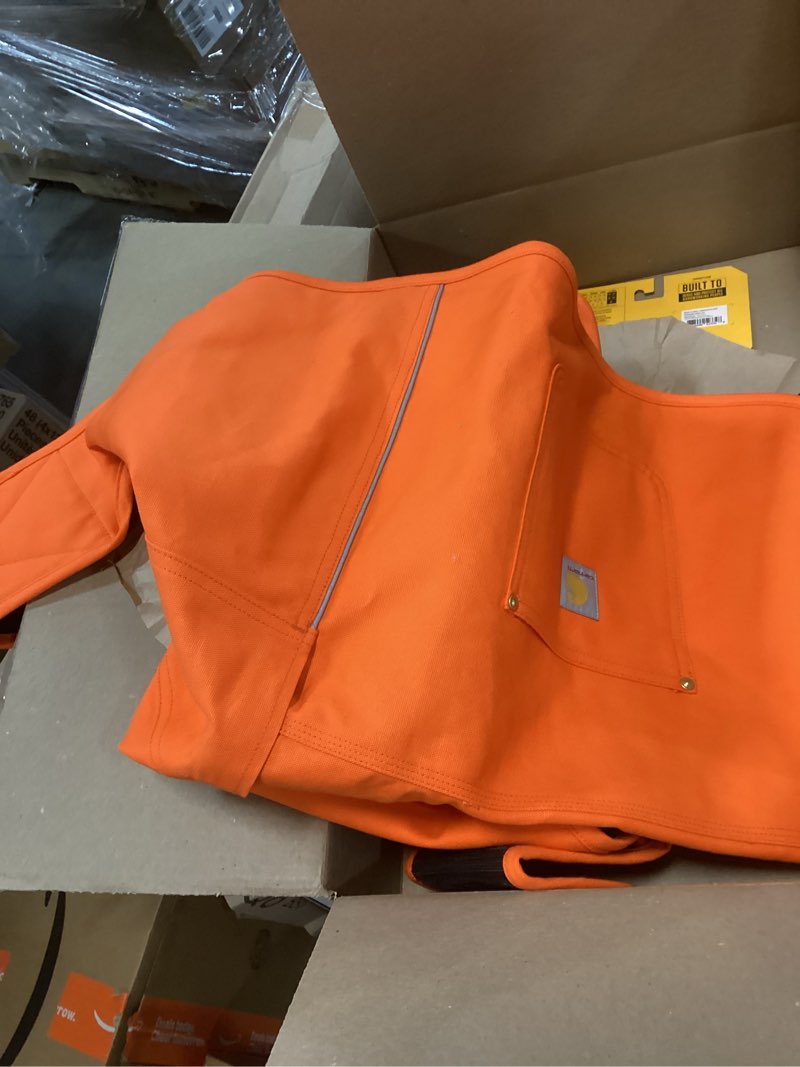 Condition photo showing Good Condition for Carhartt Firm Duck Dog Chore Coat, Insulated Weather Resistant Jacket for Cold and Windy Conditions, Hunter Orange, X-Large Hunter Orange / Brass X-Large
