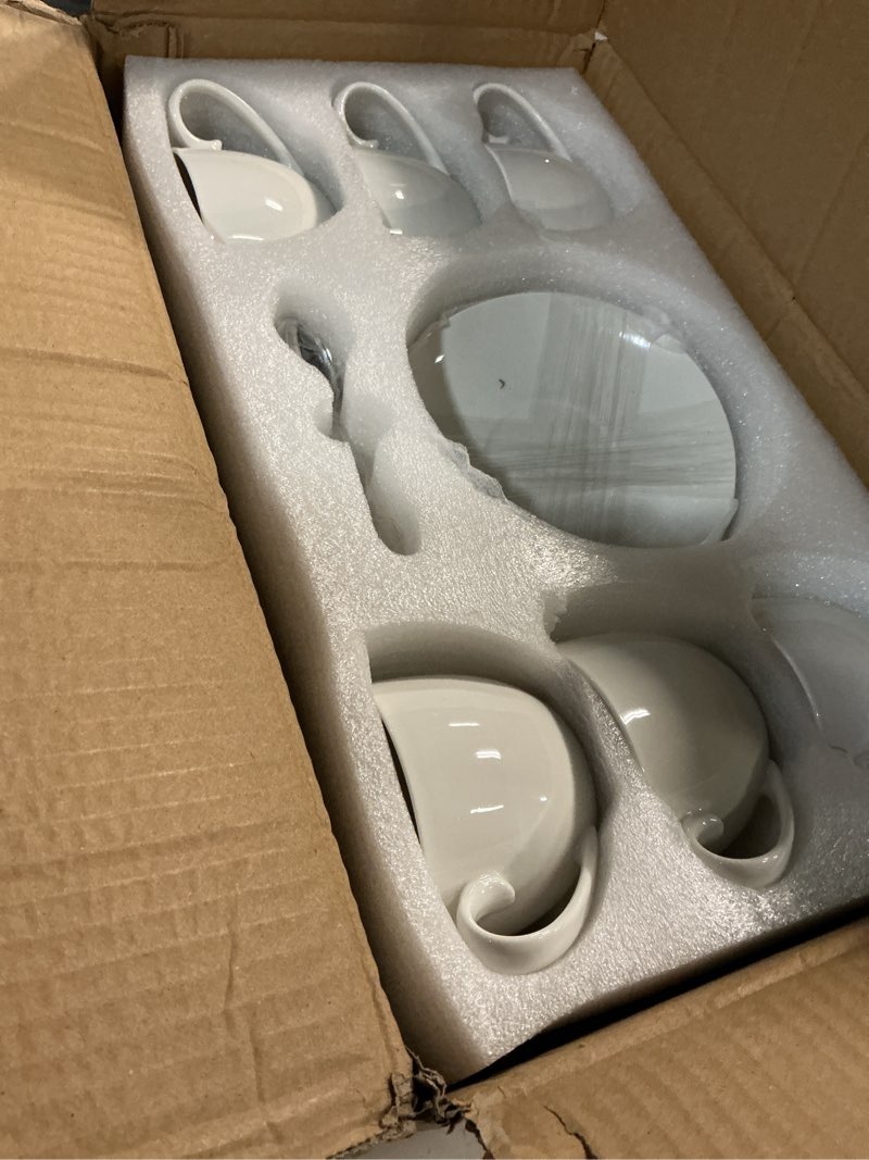 Condition photo showing Good Condition for foraineam espresso cups with saucers and spoons, 6 oz white tea cup set, porcelain coffee cup and saucer set with stainless steel spoon for specialty coffee drinks, latte, cafe mocha and tea, set of 6