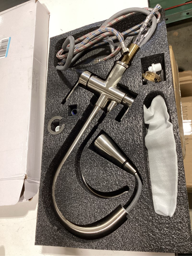 Condition photo showing Good Condition for kitchen sink faucet with pull - down sprayer, 2 - handle 3 - in - 1 kitchen sink filter faucet, cold and hot mixer drinking water faucet (3-in-1 filter faucet, brushed nickel-1) brushed nickel-1 3-in-1 filter faucet