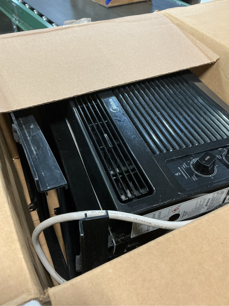 Condition photo showing As Is for midea 5,000 btu 150 sq ft mechanical window air conditioner, black (renewed)