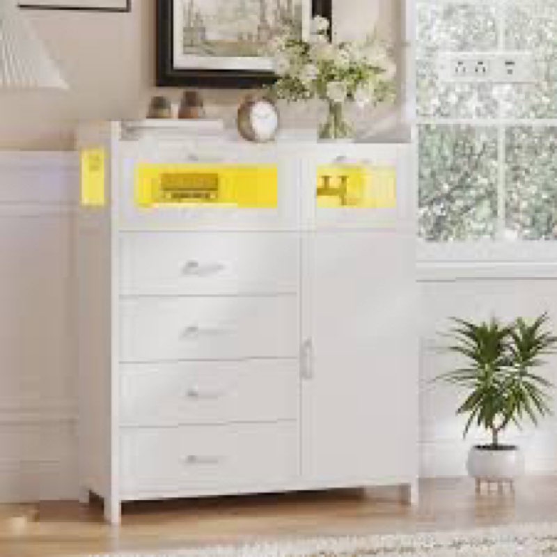 Laquincia 4 - Drawer Dresser with Led Light and Power Outlets, Chest Of Drawers with Storage Cabinet
