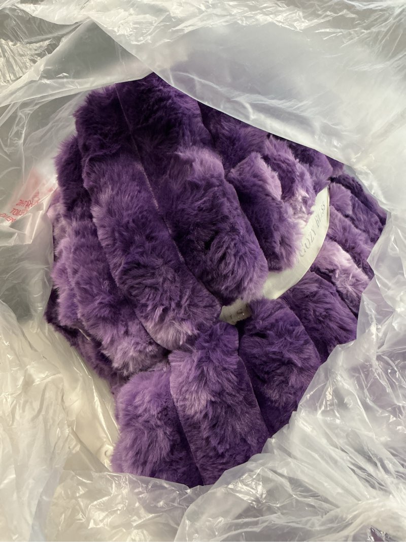 Condition photo showing Good Condition for Cozy Bliss Faux Fur Throw Blanket for Couch, Cozy Warm Plush Striped Blanket for Sofa Bedroom Living Room, 90 * 90 Inches Tie-dye Purple Tie-dye Purple Queen(90" x 90")