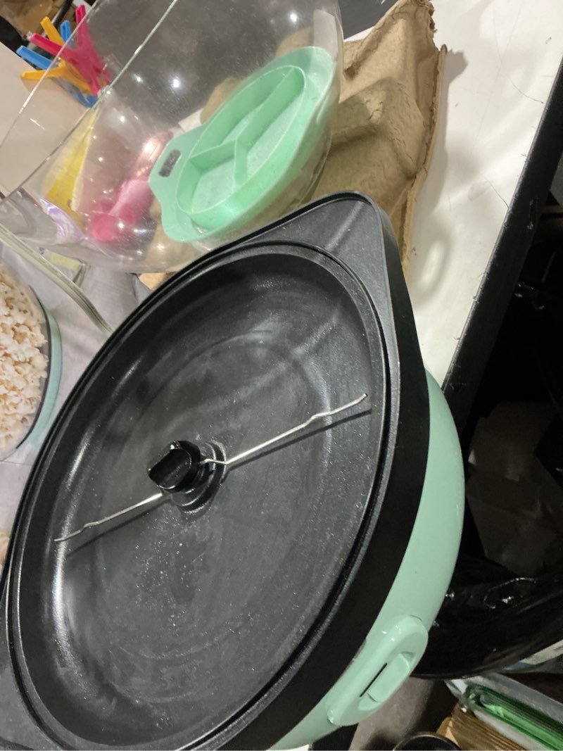 Condition photo showing Good Condition for dash smartstore deluxe stirring popcorn maker - hot oil electric popcorn popper with butter-warming tray, clear serving bowl, storage lid & measuring cup - 24 cups, aqua 24 cups aqua