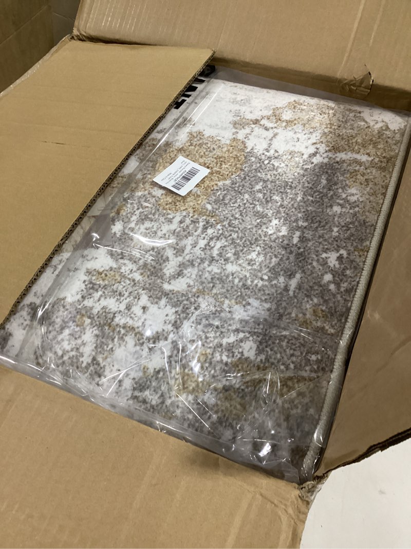 Condition photo showing Good Condition for Tortania Washable 10x12 Area Rug for Living Room: Modern Abstract Neutral Large Soft Thin Rugs - Non Slip Indoor Carpet for Bedroom Dining Room Office Nursery Home Floor Decoration - Brown Grey