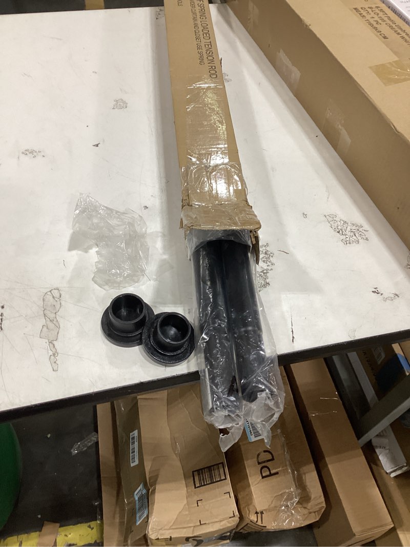 Condition photo showing Good Condition for extra long tension curtain rod no drill by ezfurni, 82–123 inch heavy duty tension rod with lock-in stability, spring-loaded non-slip secure hold for shower, window, patio, 1.26'' diameter, black black 82-123