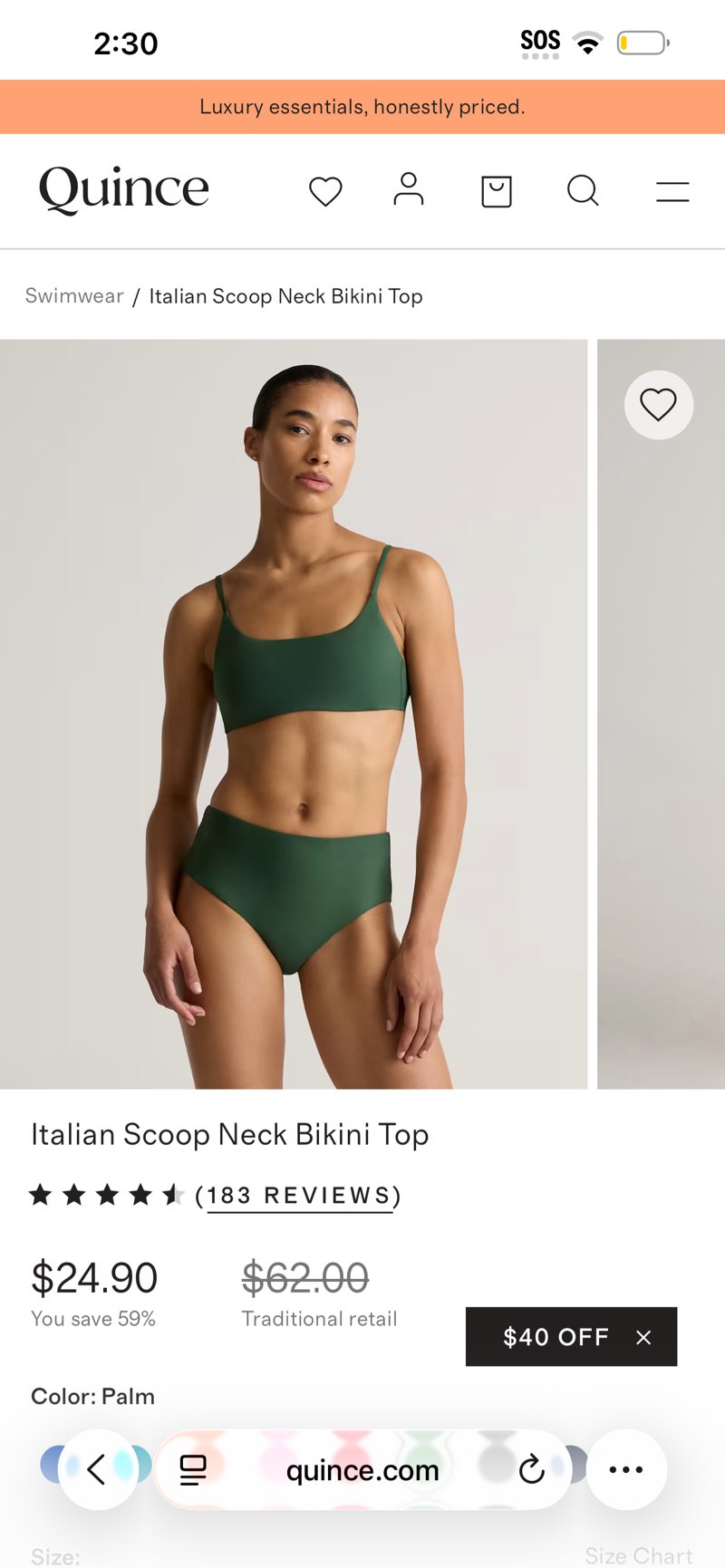 italian scoop neck bikini top, medium