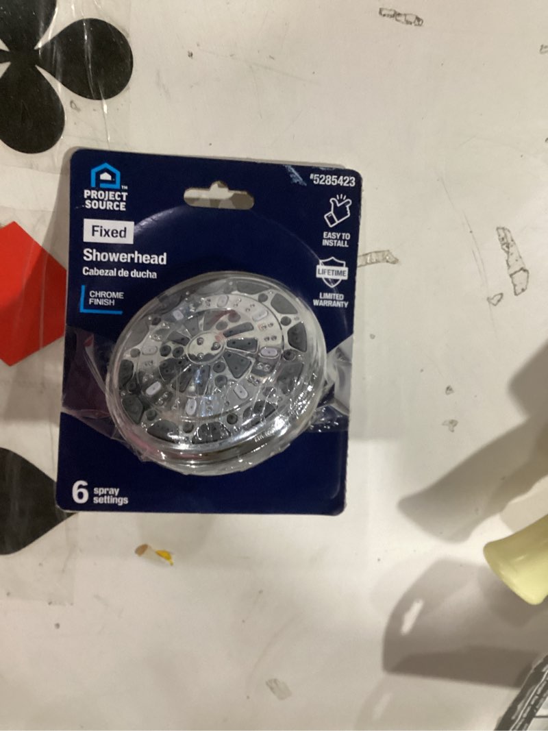 Condition photo showing As Is for 1k+ bought last week Project Source 6 -Spray Chrome 3-in Round Shower Head 1.8 GPM