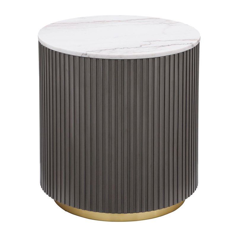 Yamiko Round Marble Top Side End Table White And Charcoal