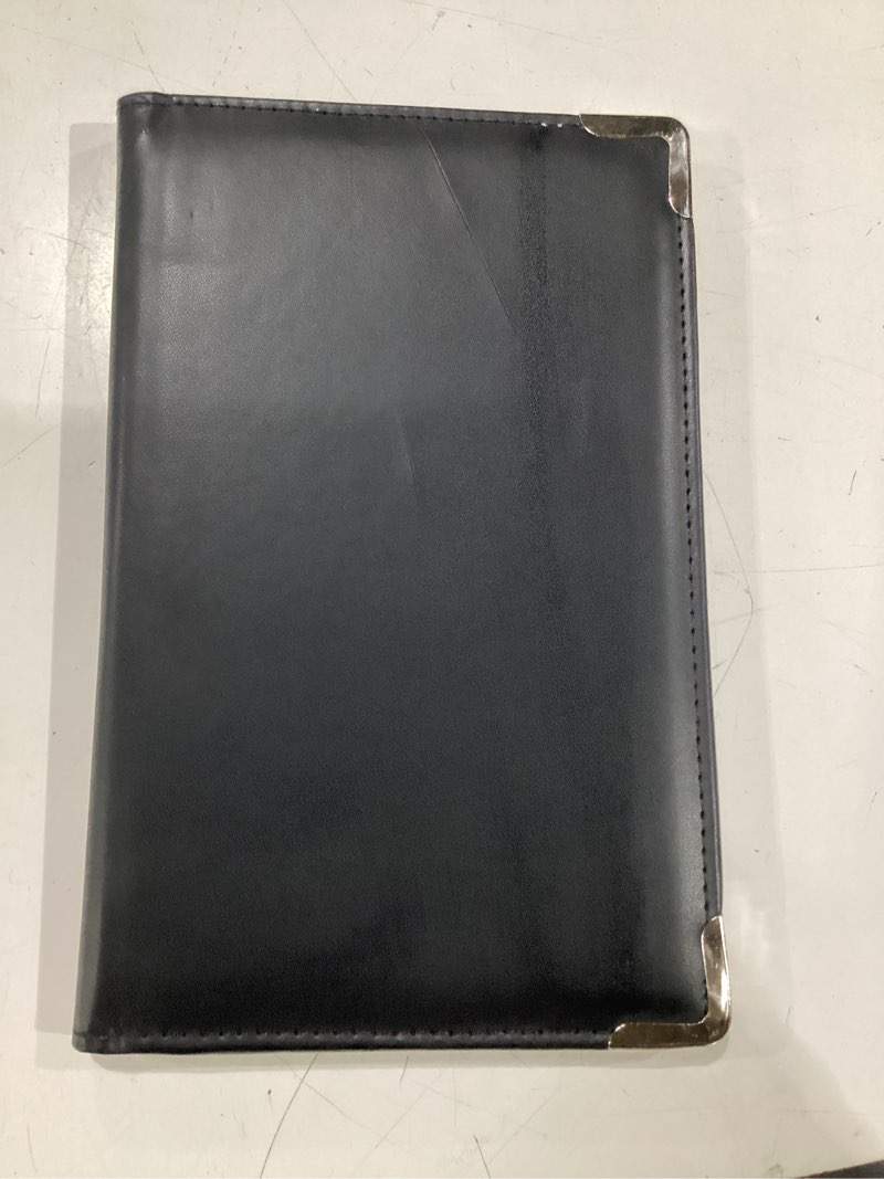 Condition photo showing New/Like New for professional server book for waitress, dual core deluxe server book organizer for a sturdy surface, metal corners, server book - waitress book organizer - server books for waitress black