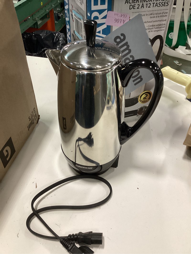 Condition photo showing New/Like New for Farberware 12 Cup Electric Coffee Percolator, Coffee Maker with Stainless Steel Basket, Automatic Keep Warm, No-Drip Spout 12-Cup