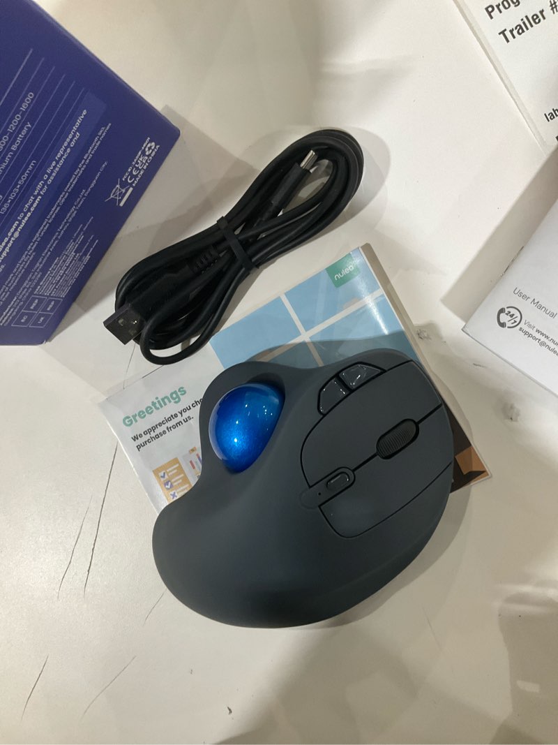 Condition photo showing Good Condition for nulea m501 wireless trackball mouse, rechargeable ergonomic, easy thumb control, precise & smooth tracking, 3 device connection (bluetooth or usb receiver), compatible for pc, laptop, mac, windows. grey-blue