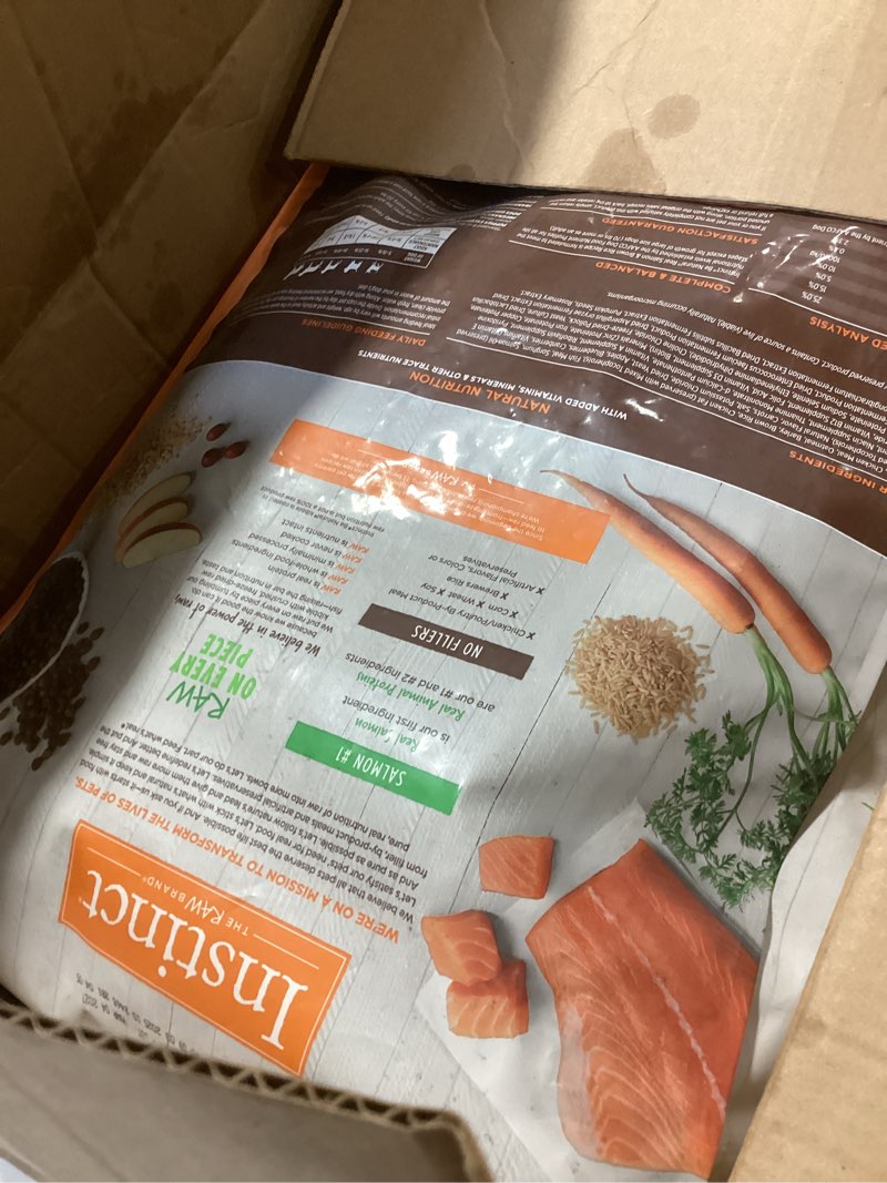 Condition photo showing As Is for instinct be natural, natural dry dog food, raw coated kibble - real salmon & brown rice, 24 lb. bag salmon 24 pound (pack of 1)