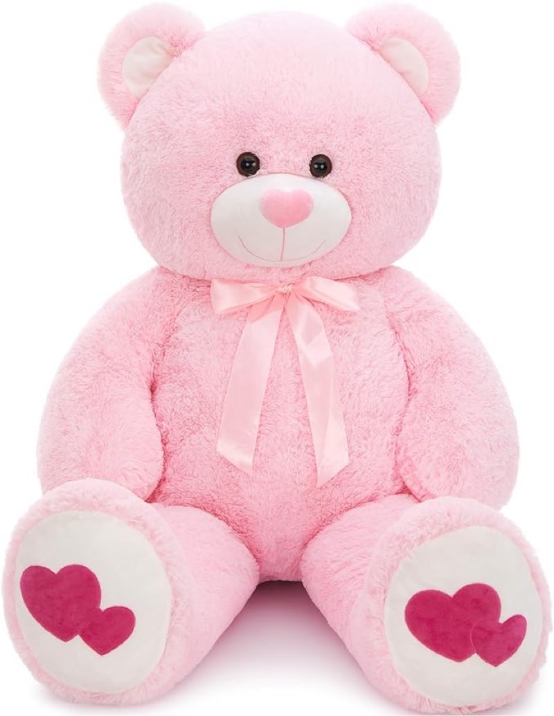 MaoGoLan Giant Pink Teddy Bear Plush 47",Big Bear Stuffed Animal with Heart Footprints and Heart Nose,4ft Large Valentines Teddy Bear for Girlfriend,Wife,Lover-Anniversary, Birthday,Long Distance