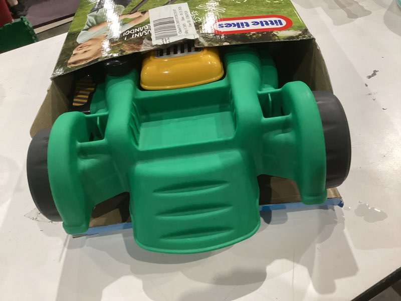 Condition photo showing As Is for little tikes gas n go mower, for ages 3+, green