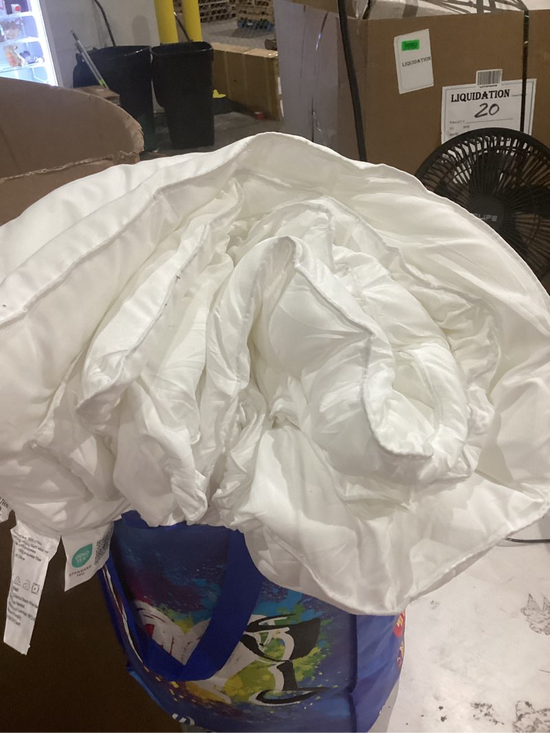 Condition photo showing As Is for amazon basics white down alternative comforter and duvet insert with corner tabs, machine washable, king, light white king light