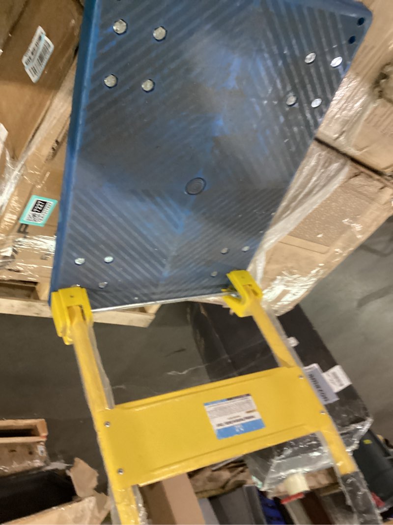 Condition photo showing As Is for maxworks 50887 pp foldable heavy duty platform truck push dolly 440-lbs capacity blue platform with yellow handle - ideal for home garden office workshop warehouse and moving blue 440-lb capacity 440 lb capacity