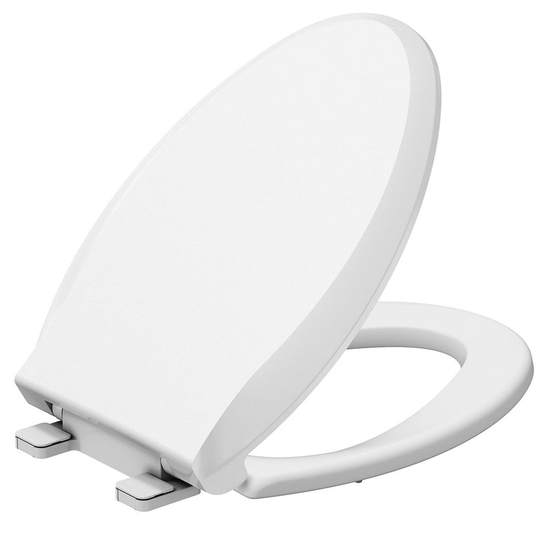 Durable Elongated Toilet Seat with Slow Soft Close - Easy to Install and Clean, Never Loosens - Whit
