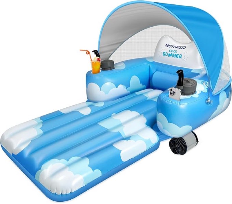 KPCB Tech Motorized Pool Float with Canopy, Rechargeable Motorized Floats for Adults with Dual Motors, Lake Floats Adult Size with Cup Holder for Party