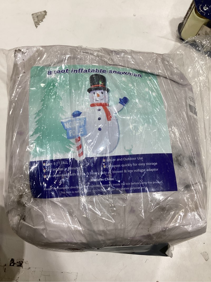 Condition photo showing Good Condition for 8 Foot Christmas Inflatable Snowman with North Pole Sign LED Lights Decoration?Giant Christmas White Snowmen & Street Signs Indoor Outdoor Blow up Decoration Road sign Snowman