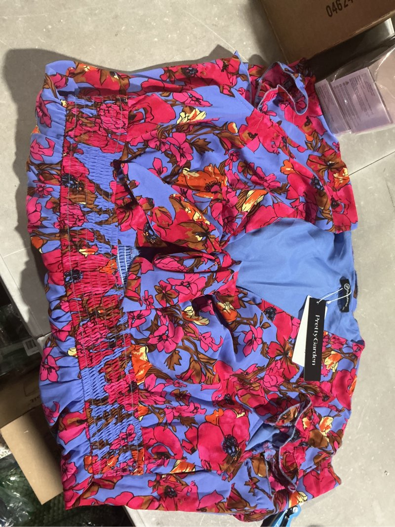 Condition photo showing Good Condition for pretty garden 2x women summer short dress 2026 casual v neck short sleeve tiered bow mini sun dresses beach vacation sundress floral rose red