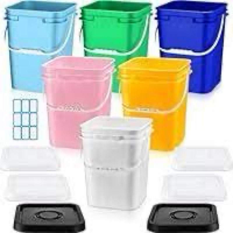 Vesici 6 Pcs 5 Gallon Food Grade Square Buckets with Lids 5 Gal Plastic Food Storage Square Bucket H