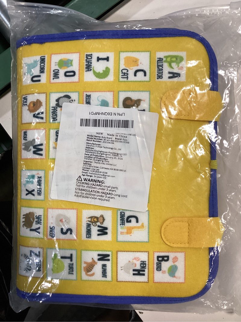 Condition photo showing Good Condition for esjay toddler busy board montessori toys for boys girls, sensory book educational activities for learning fine motor skills, birthday gifts for toddlers, travel toys for airplane car, yellow truck