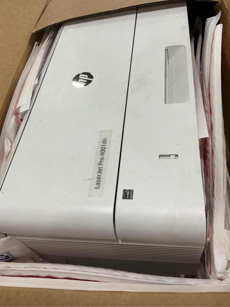 Condition photo showing As Is for HP Laserjet Pro 4001dn Black & White Printer, Print, Fast speeds, Easy Setup, Mobile Printing, Advanced Security, Best-for-Small Teams, Ethernet/USB only