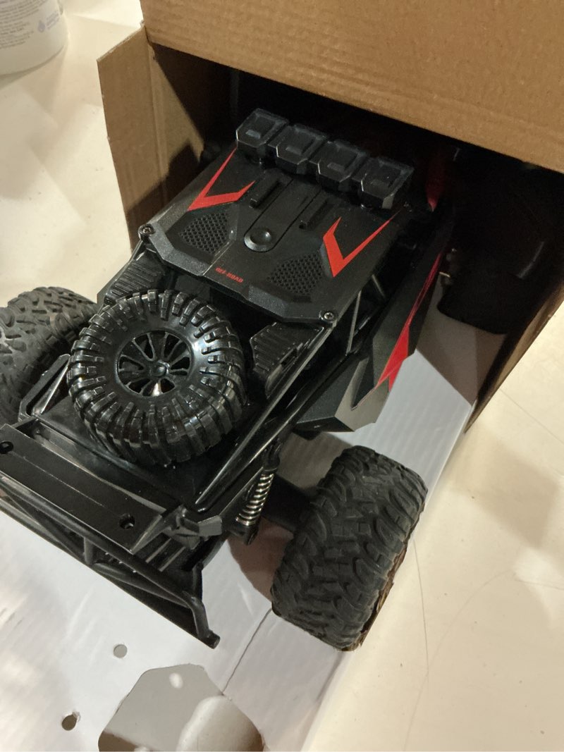 Condition photo showing Good Condition for 1:16 scale remote control car, 20 km/h high speed remote control truck off road rc monster vehicle with led headlights and chassis lights, electric toy for boys kids and adults crimson thunder