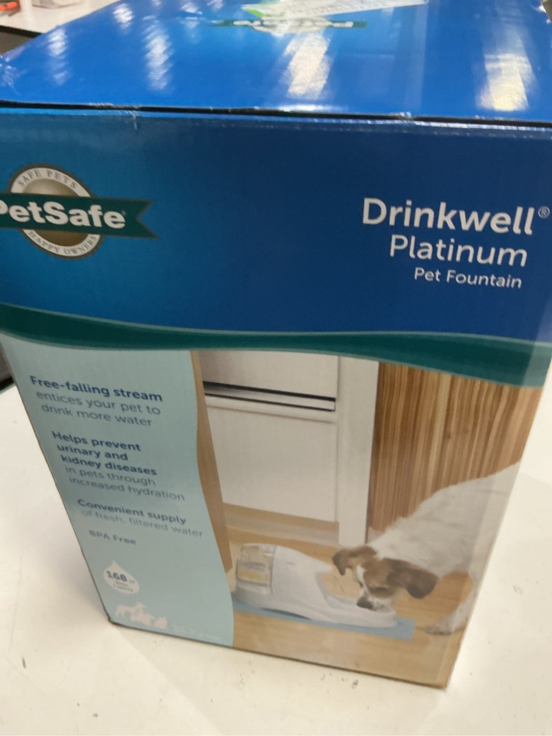 Condition photo showing New/Like New for petsafe drinkwell platinum dog and cat water fountain, automatic drinking fountain for pets, 168 ounce,grey