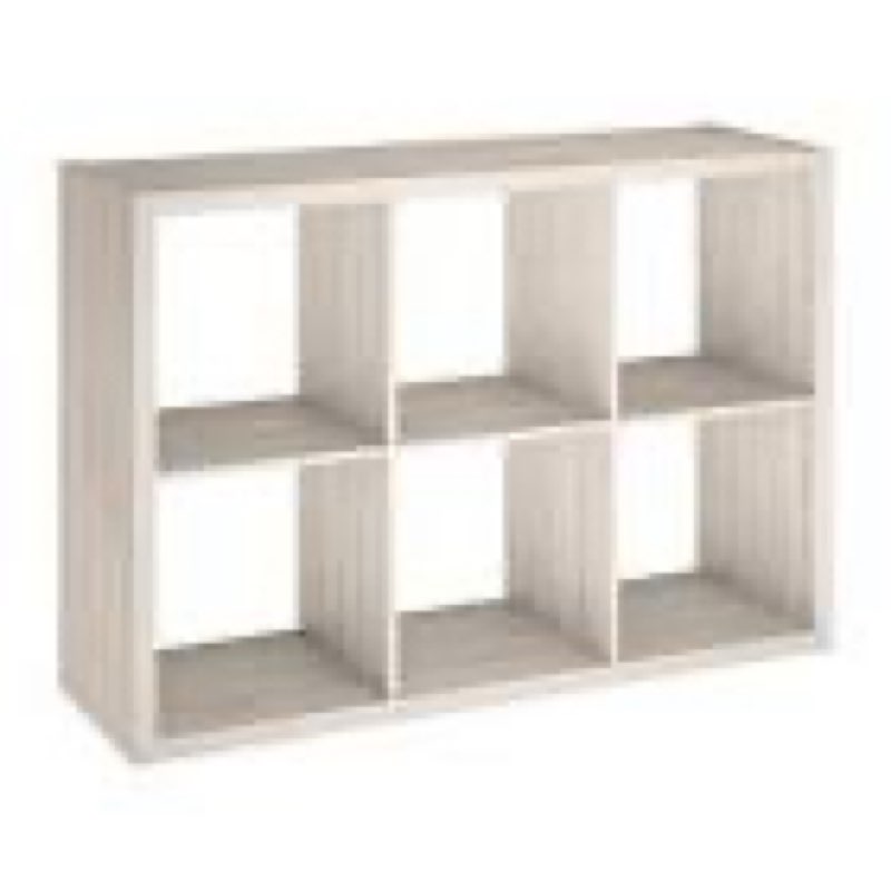 Condition photo showing As Is for d white wood laminate 6 cube organizer