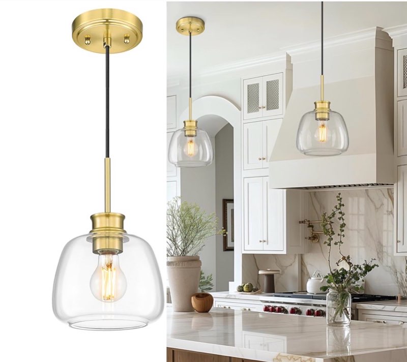 kudos Mid Century 11 inch Large Gold Pendant Light Dining Room, 3 Light Farmhouse Chandelier, Hangin