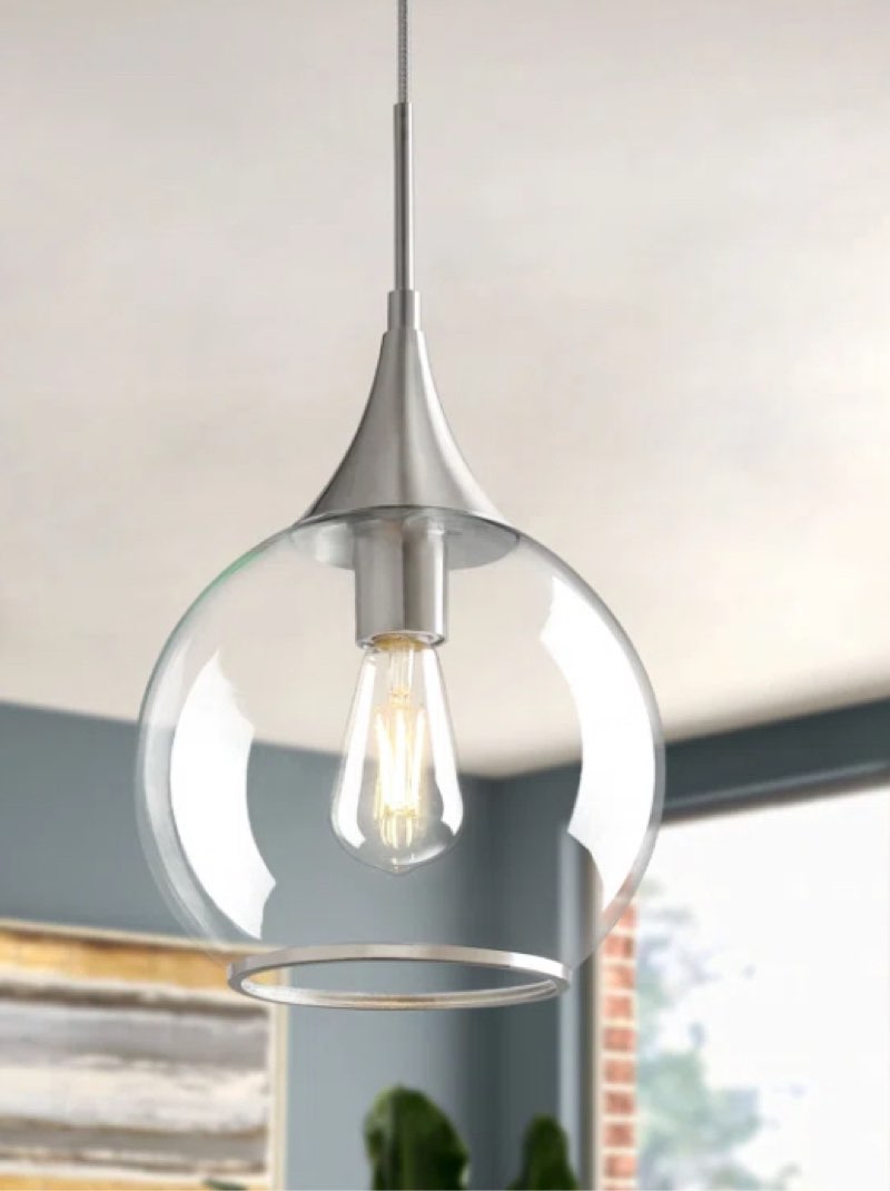 1 - Light Single Pendant With Clear Glass Base Finish: Brushed Nickel