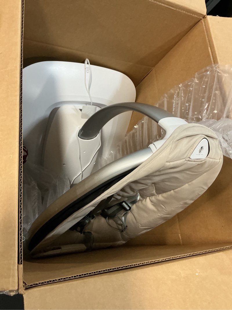 Condition photo showing As Is for uppababy mamaroo smart swing – customizable soothing modes with motionsync technology – infant recline + bluetooth enabled – included newborn insert – charlie (sand mélange)