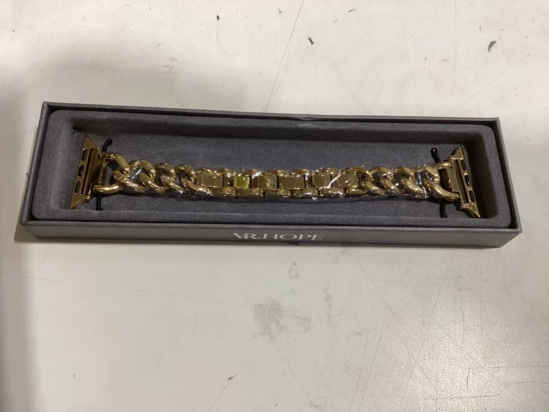 Condition photo showing Good Condition for v.r.hope gold apple watch bands for women, designer cowgirl chain bracelet strap compatible with apple watch 46mm/49mm/45mm/44mm/42mm, dressy stainless steel metal band for iwatch series11 10 9 8 7 6 5 4 se3 ultra3(gold) gold 46mm/49mm/45mm/44mm/42mm