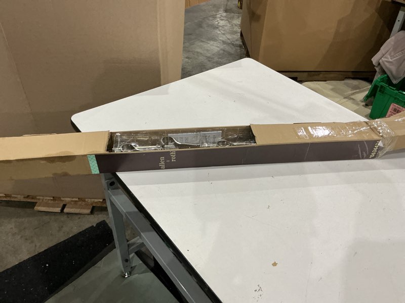 Condition photo showing As Is for allen + roth mix and match 72-in to 144-in brushed nickel steel single curtain rod