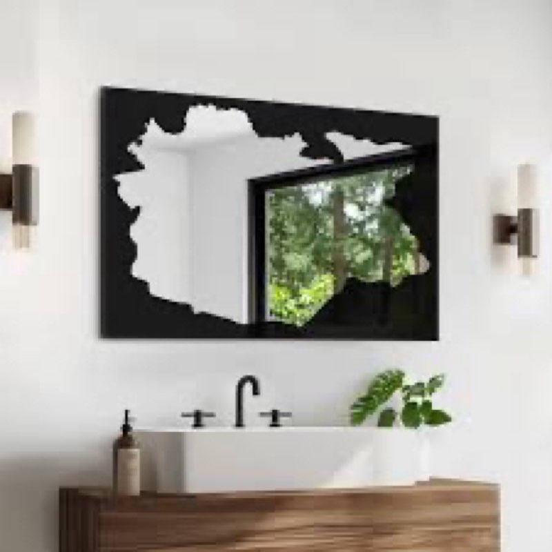 wall mirror with black artistic decorative design, framed rectangle bathroom mirror, 24"x36" modern 