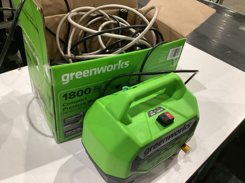 Condition photo showing As Is for  greenworks 1800-psi 1.2-gpm cold water electric pressure washer with 2 spray tips