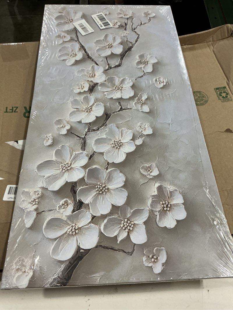 Condition photo showing New/Like New for large white flower canvas wall art 3d texture plant floral painting decor pictures minimalist botanical magnolia posters prints for living room classroom bedroom office corridor decoration magnolia 32"l x 16"w