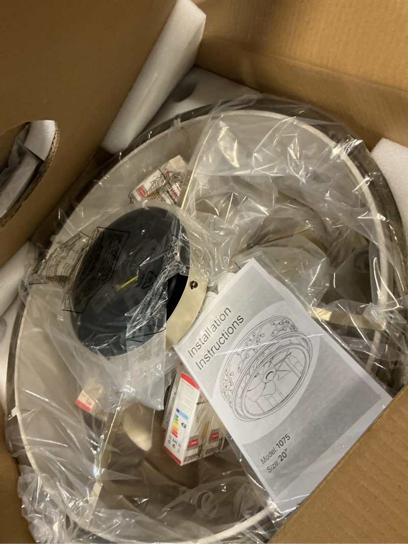 Condition photo showing Good Condition for wwm flush mount caged ceiling fan with light and remote, 24" crystal low profile ceiling fans with reversible motor, modern small bladeless fan for bedroom kitchen living room (8 e12 bulb include) 24-in distressed beige crystal