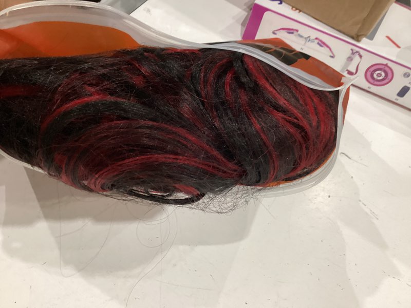 Condition photo showing As Is for lace front wig 13x4 hd long body wave glueless lace frontal wigs pre-plucked synthetic lace wigs for women lace wigs 28 inch 200% density (red and  black))