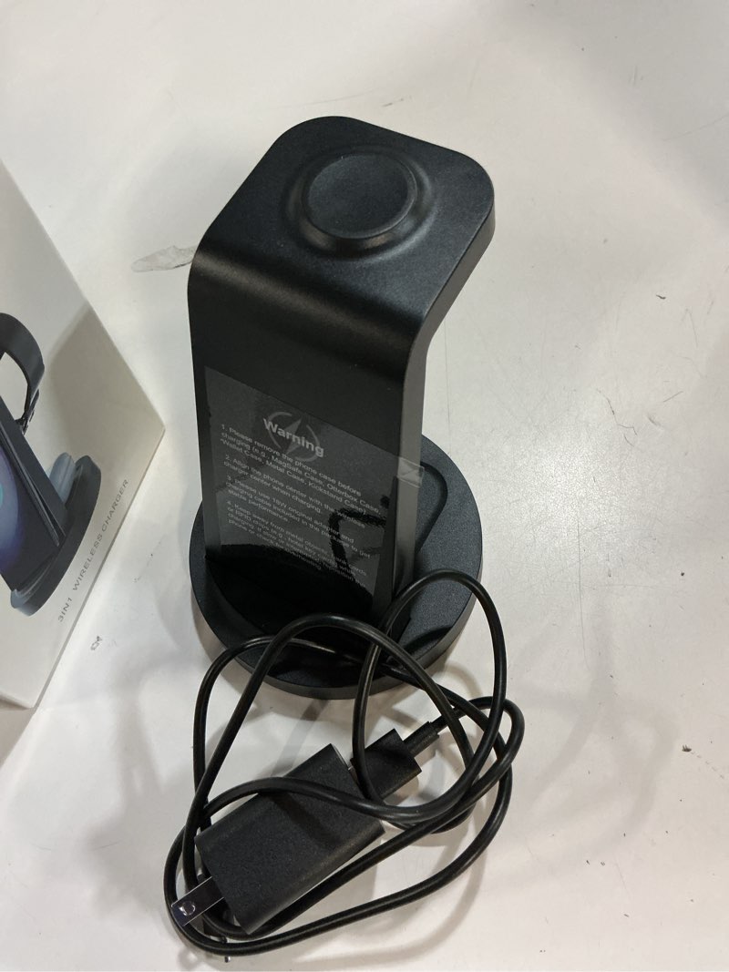 Condition photo showing Good Condition for Wireless Charger for Samsung: 3 in 1 Wireless Charging Station for Samsung Galaxy Watch 8 7 6 5 4 3 Pro Classic Galaxy Buds - Charger Dock Stand for S25 S24 Ultra S23 S22 S21 Note Z Fold Android Black