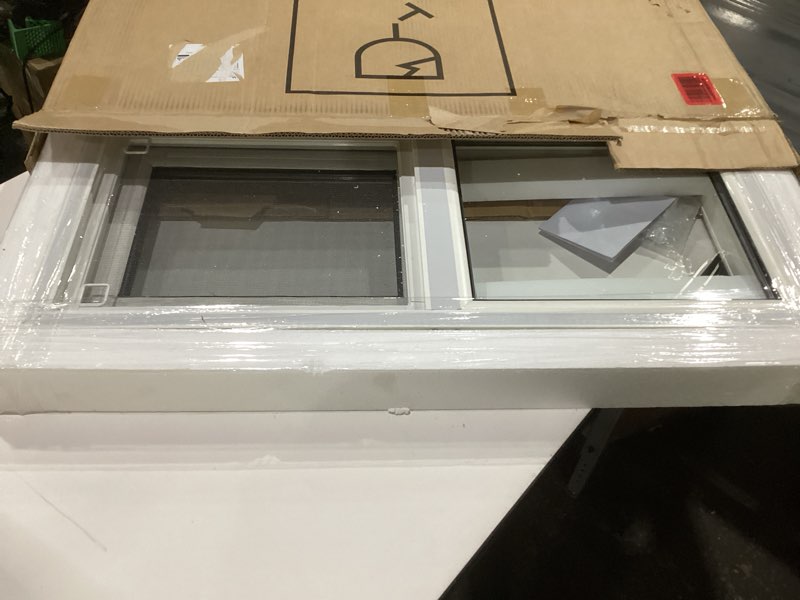 Condition photo showing Good Condition for vinyl basement window, 32" x 14" bathroom sliding window with double pane insulated tempered glass and fiberglass screen for basement, bathroom, shed (white) 32x14 in white