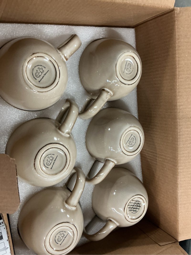 Condition photo showing New/Like New for vesteel coffee mug set of 6, ceramic coffee cups with handles, 14oz handmade reactive glaze mugs set for coffee tea milk, mug gifts for thanksgiving day anniversary, khaki