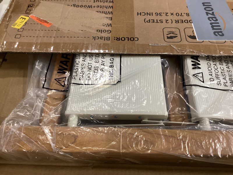 Condition photo showing New/Like New for 2-Step Aluminum Ladder,Lightweight Folding Step Stool with Extra-Wide Anti-Slip Steps,330 lbs Capacity,Compact Space-Saving Design for Home,Kitchen and Office?White&Woodgrain? White&woodgrain 2 Step