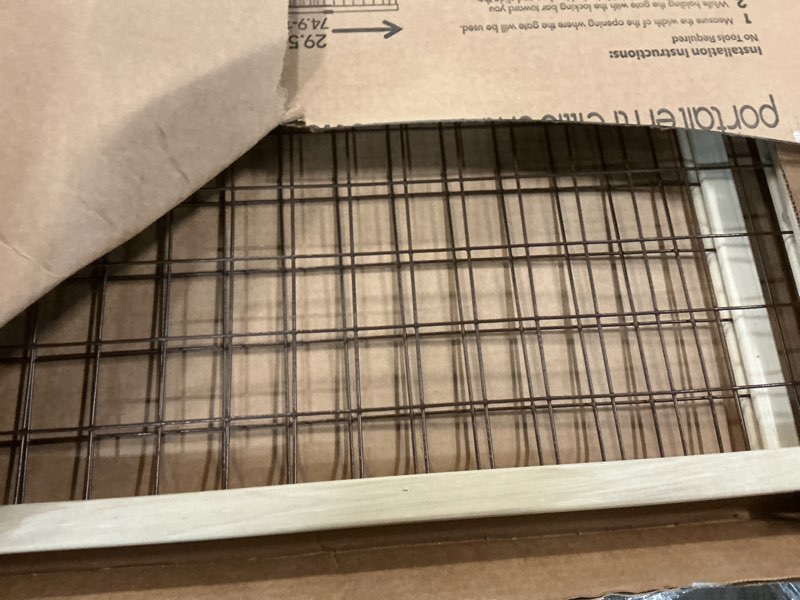 Condition photo showing Good Condition for mypet north states extra tall & wide wire mesh dog gate: 29.5-48" wide, 37" tall, natural finish, made in usa 29.5"-48" wide, 37" tall