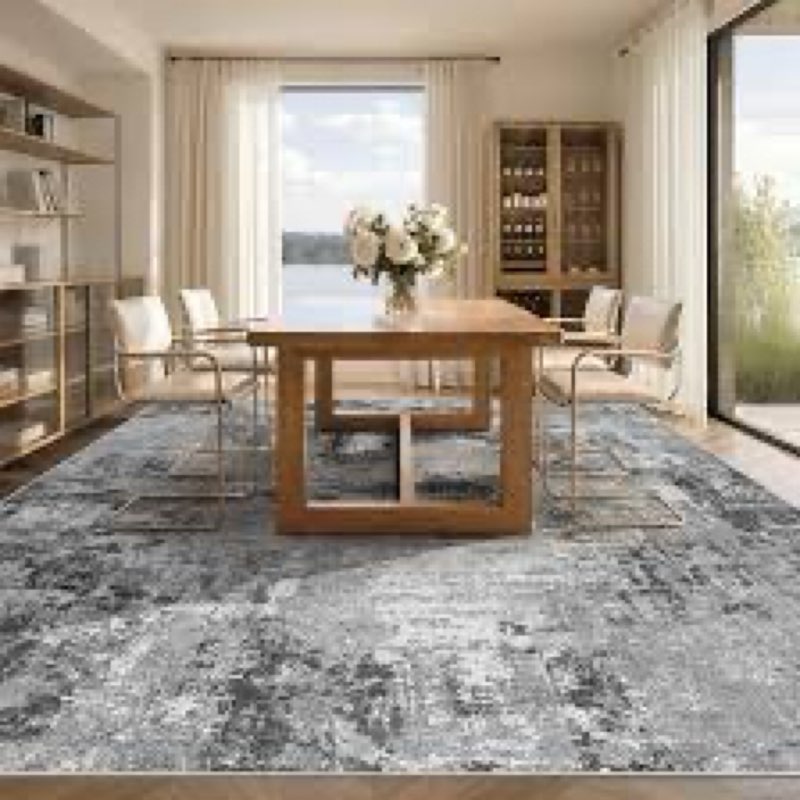 Tortania Washable 10x14 Area Rug for Living Room: Modern Abstract Neutral Large Soft Thin Rugs - Non