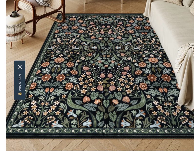 (Similar to stock photo) 5×7 Black Washable Floral Area Rug,Vintage Boho Soft Low-Pile Living Room Rugs, Stain Resistant Bota