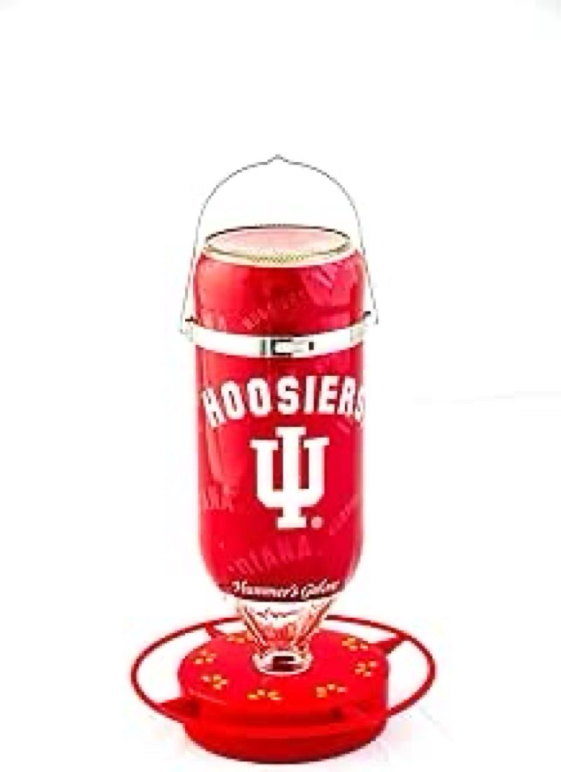 Hummer's Galore, NCAA College Football Hummingbird Feeder, Glass Hummingbird Feeder with UV Resistant Plastic Wrap for Outdoors Hanging, 32 oz, (Indiana University)