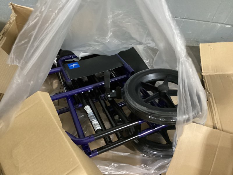 Condition photo showing Good Condition for medline heavy duty transport chair supports up to 500 lbs., bariatric transport wheelchair, 22" x 18" seat, blue frame