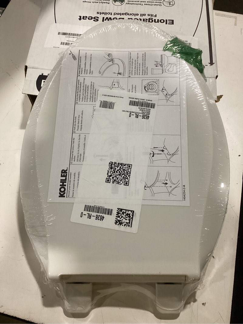 Condition photo showing New/Like New for kohler 4636-rl-0 cachet readylatch elongated toilet seat slow close, soft close toilet seat quiet lid, contoured grip-tight bumpers installation hardware, apartment essentials, white white elongated ready latch